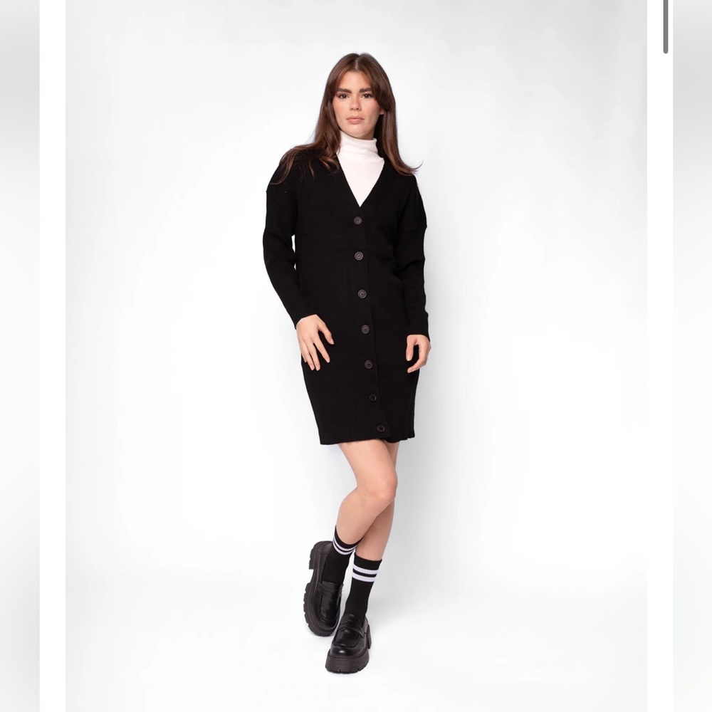 Black midi knit cardigan dress